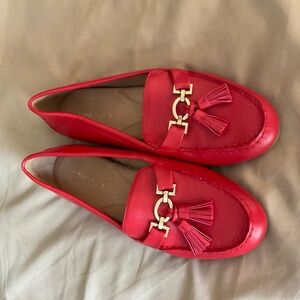 Red loafer with gold trim